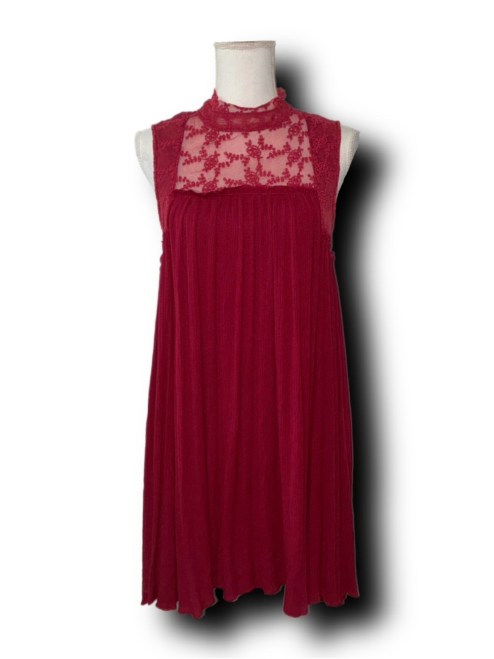 Anthropologie x Anama Red Lace Boho Yoke Swing Tank Dress Whimsigoth